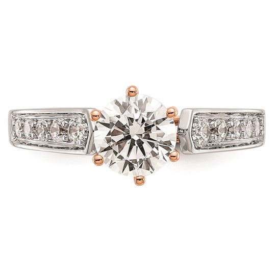 14K White Gold and Rose Gold (Holds 1 carat (6.5mm) Round Center) 1/3 carat Diamond Semi-Mount Engagement Ring