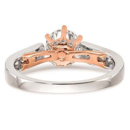 14K White Gold and Rose Gold (Holds 1 carat (6.5mm) Round Center) 1/3 carat Diamond Semi-Mount Engagement Ring