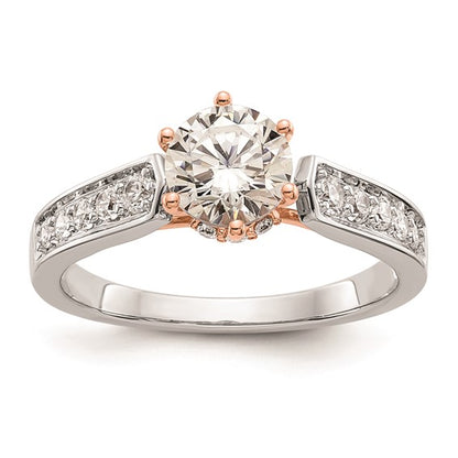 14K White Gold and Rose Gold (Holds 1 carat (6.5mm) Round Center) 1/3 carat Diamond Semi-Mount Engagement Ring