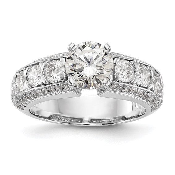 14K White Gold Peg Set 1.5 carat Diamond Semi-mount Engagement Ring