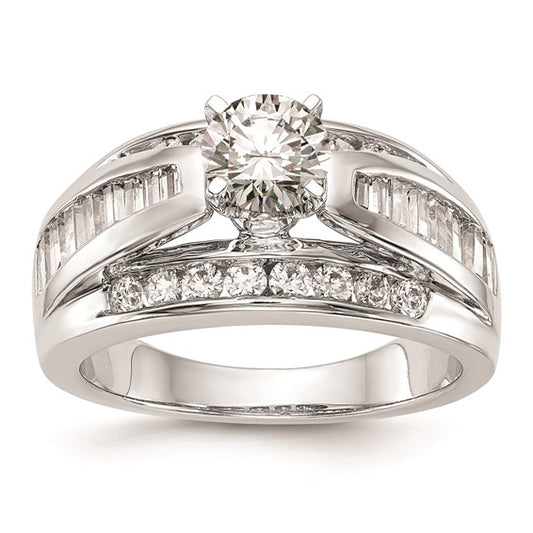 14K White Gold Peg Set 1 carat Channel-set Round/Baguette Diamond Semi-mount Engagement Ring