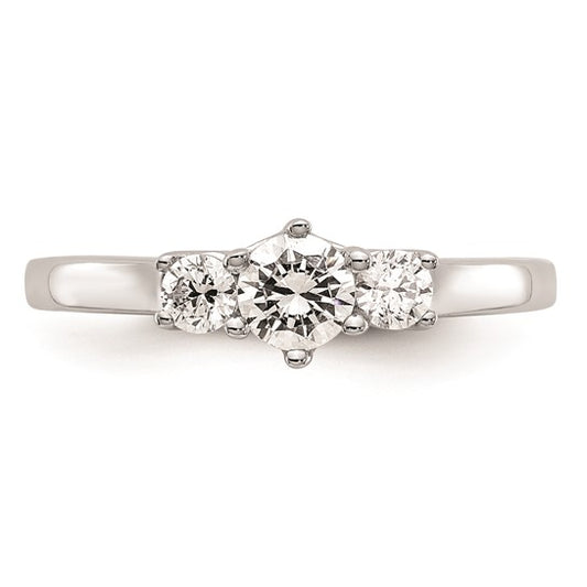 14K White Gold 3-Stone (Holds 1/4 carat (4.1mm) Round Center) Includes 2-3.1mm Round Side Diamonds Semi-Mount Engagement Ring