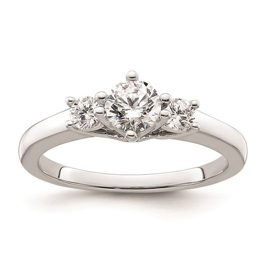 14K White Gold 3-Stone (Holds 1/2 carat (5.2mm) Round Center) Includes 2-3.0mm Round Side Stones Semi-Mount Engagement Ring