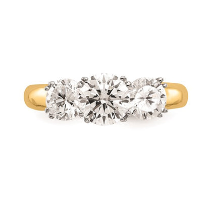 14K Two-tone 3-Stone (Holds 6.5mm Round Center) Includes 2-5.00mm Round Side Diamonds Semi-Mount Engagement Ring