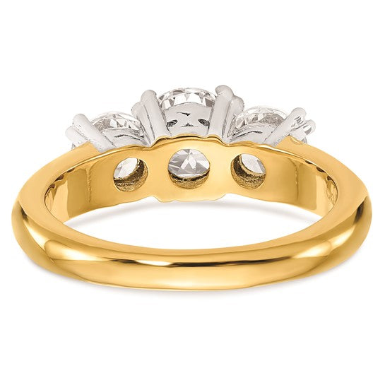 14K Two-tone 3-Stone (Holds 6.5mm Round Center) Includes 2-5.00mm Round Side Diamonds Semi-Mount Engagement Ring