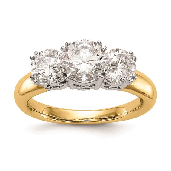 14K Two-tone 3-Stone (Holds 6.5mm Round Center) Includes 2-5.00mm Round Side Diamonds Semi-Mount Engagement Ring