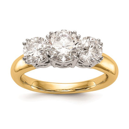 14K Two-tone 3-Stone (Holds 6.5mm Round Center) Includes 2-5.00mm Round Side Diamonds Semi-Mount Engagement Ring