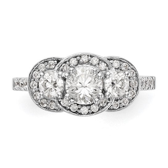 14K White Gold 3-Stone Diamond Semi-Mount Engagement Ring