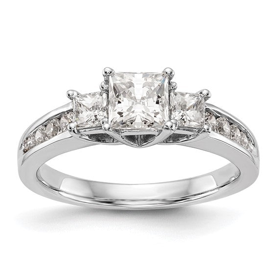 14K White Gold 3-Stone Diamond Semi-Mount Engagement Ring