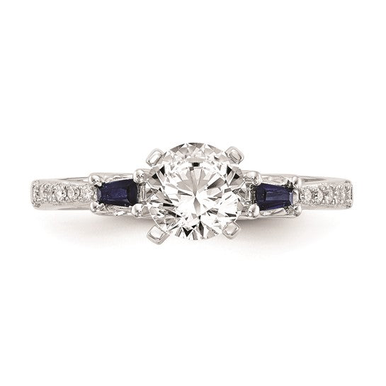 14k White Gold 3-stone Dia Peg Set with Sapphire Semi-Mount Including 2-Sapphire Side Stones Engagement Ring