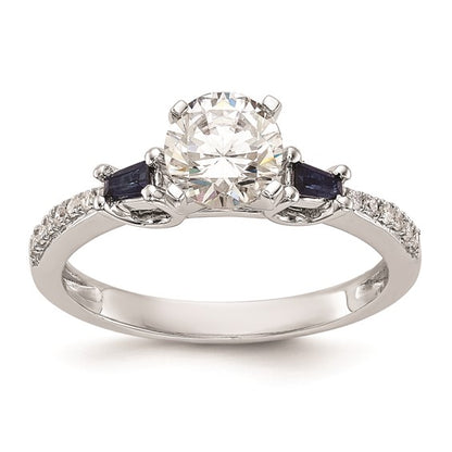 14k White Gold 3-stone Dia Peg Set with Sapphire Semi-Mount Including 2-Sapphire Side Stones Engagement Ring