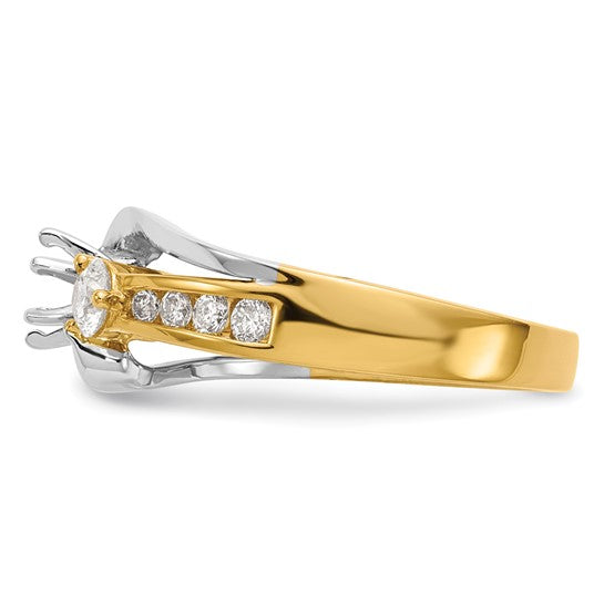 14K Two-tone Lab Grown Diamond VS/SI GH, 3-Stone Peg Set Semi Mount