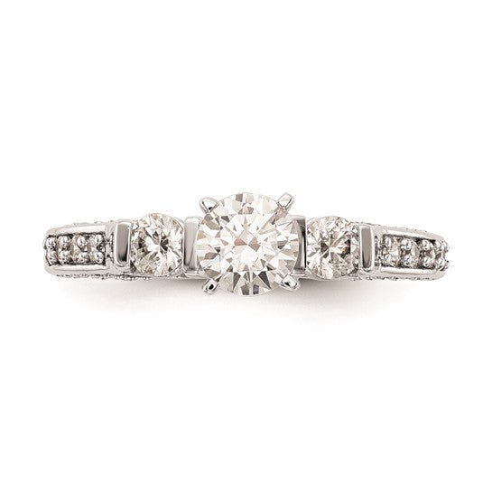 14K White Gold 3-Stone Plus Peg Set Center 1/4 carat Diamond Semi-mount Engagement Ring