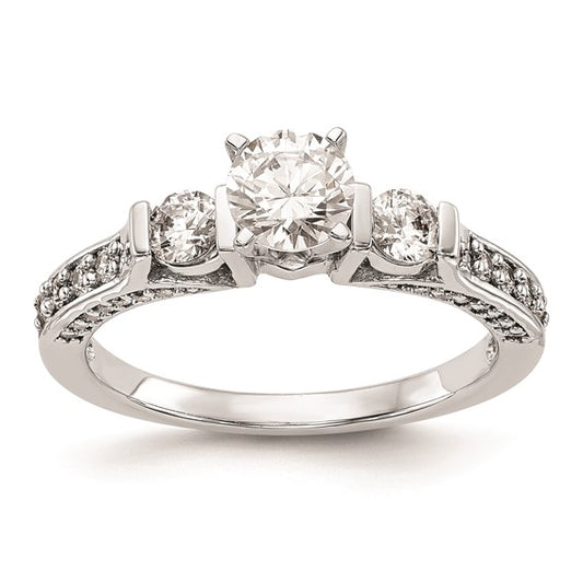 14K White Gold 3-Stone Plus Peg Set Center 1/4 carat Diamond Semi-mount Engagement Ring