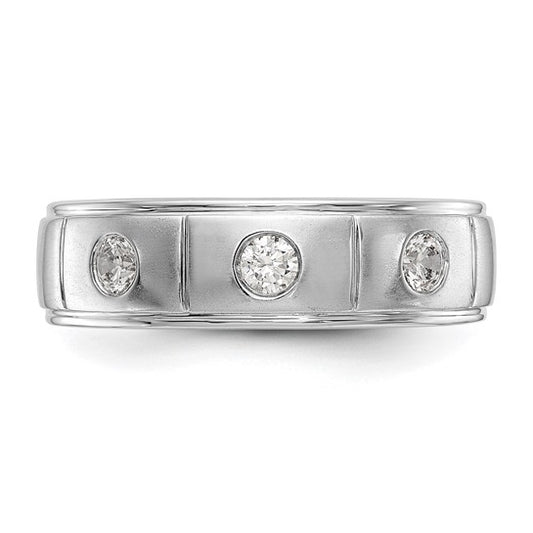 14K White Gold 3-Stone Bezel 1/3 carat Diamond Complete Men's Band