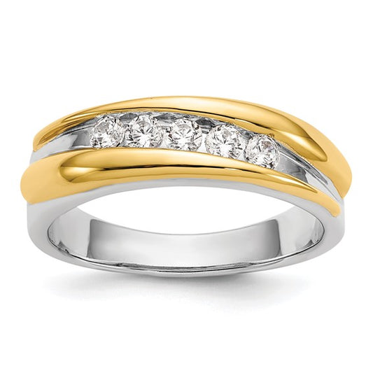 14k Two-tone 5-Stone 3/8 carat Diamond Complete Men's Band