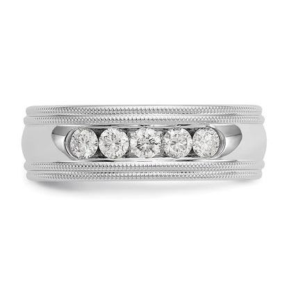 True Origin 14K White Gold Men's 1/2 carat Lab Grown Diamond VS/SI D E F 5 Stone Double Milgrain Size 10.5 Band