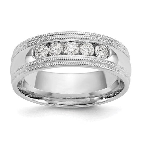 True Origin 14K White Gold Men's 1/2 carat Lab Grown Diamond VS/SI D E F 5 Stone Double Milgrain Size 10.5 Band