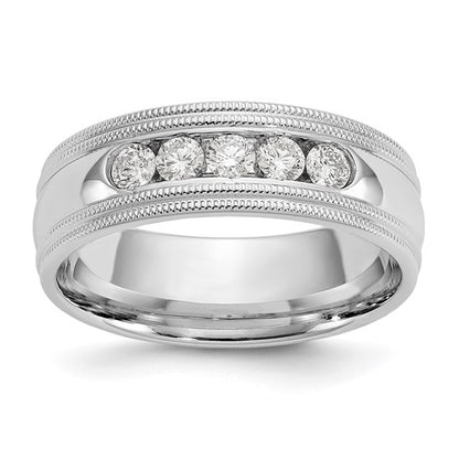 True Origin 14K White Gold Men's 1/2 carat Lab Grown Diamond VS/SI D E F 5 Stone Double Milgrain Size 10.5 Band