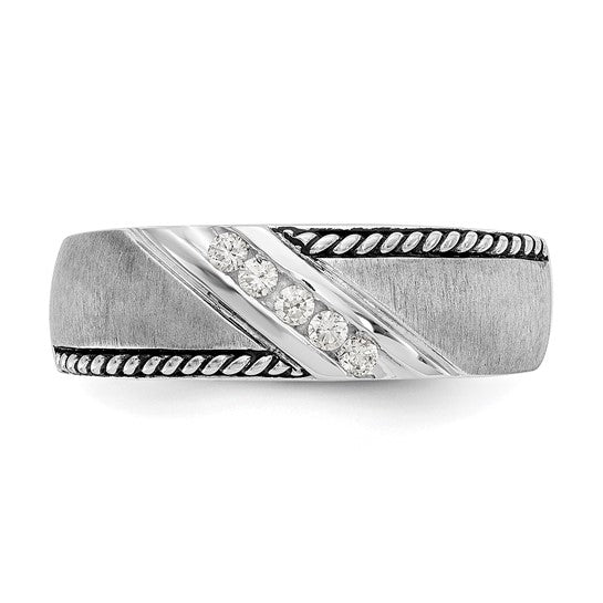 True Origin 14K White Gold Men's 1/8 carat Lab Grown Diamond VS/SI D E F Brushed Polished Antiqued Band