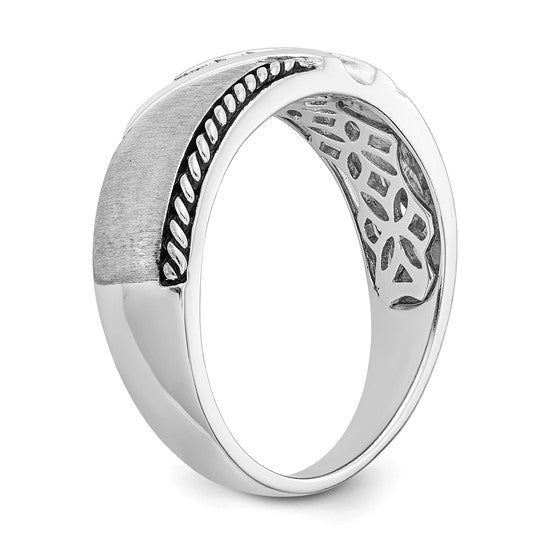 True Origin 14K White Gold Men's 1/8 carat Lab Grown Diamond VS/SI D E F Brushed Polished Antiqued Band