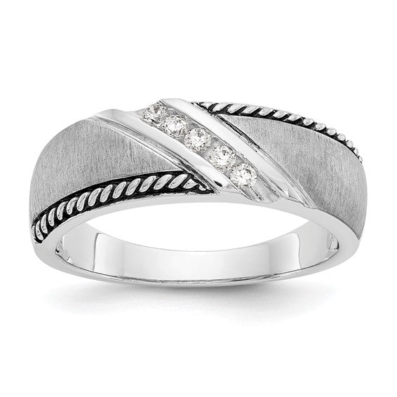 True Origin 14K White Gold Men's 1/8 carat Lab Grown Diamond VS/SI D E F Brushed Polished Antiqued Band