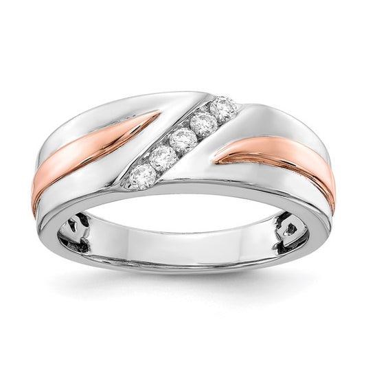 14k White and Rose Gold 5-Stone 1/5 carat Diamond Complete Men's Band