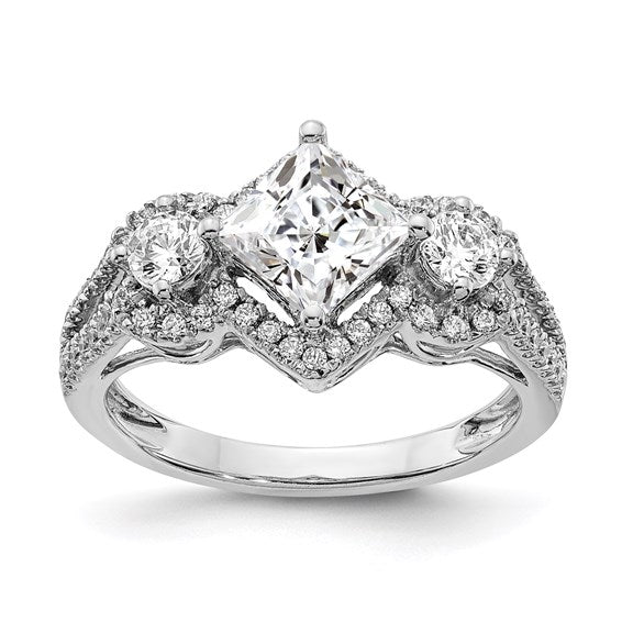 14k White Gold Diamond Semi-Mount 3stone Engagement Ring