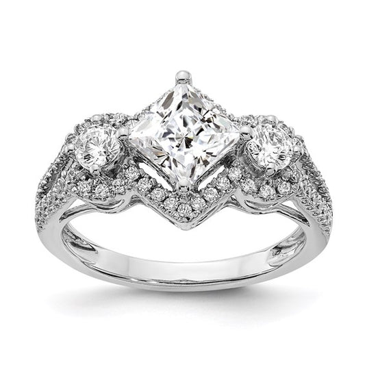 14k White Gold Diamond Semi-Mount 3stone Engagement Ring