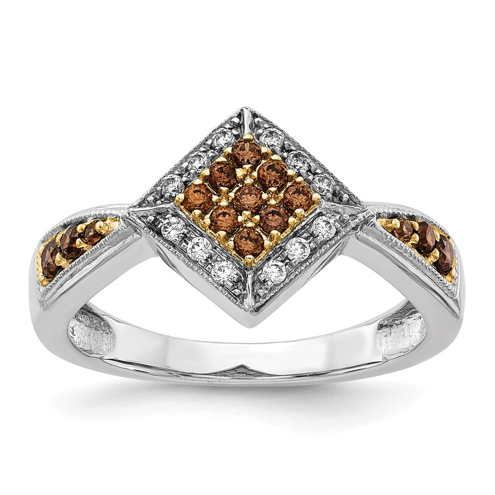 14k White w/Yellow Rhodium White and Champagne Diamond Ring