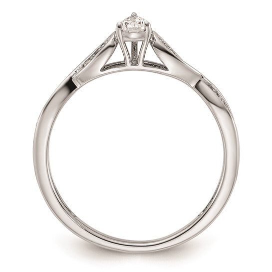 14k White Gold Criss-Cross (Holds 1/3 carat (5.7x3.7mm) Pear Center) 1/15 carat Diamond Semi-mount Engagement Ring