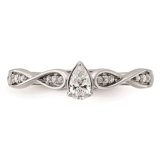 14k White Gold Criss-Cross (Holds 1/3 carat (5.7x3.7mm) Pear Center) 1/15 carat Diamond Semi-mount Engagement Ring