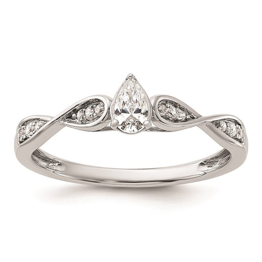 14k White Gold Criss-Cross (Holds 1/3 carat (5.7x3.7mm) Pear Center) 1/15 carat Diamond Semi-mount Engagement Ring