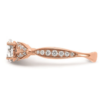 14k Rose Gold Two Hearts (Holds 1/2 carat (6.2x4.7mm) Oval Center) 1/4 carat Diamond Semi-mount Engagement Ring