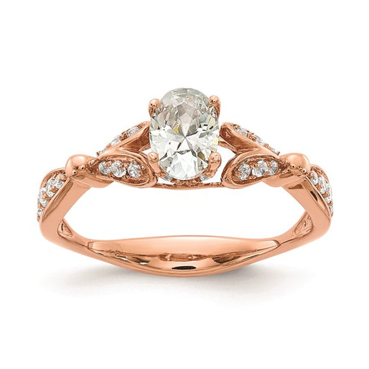 14k Rose Gold Two Hearts (Holds 1/2 carat (6.2x4.7mm) Oval Center) 1/4 carat Diamond Semi-mount Engagement Ring