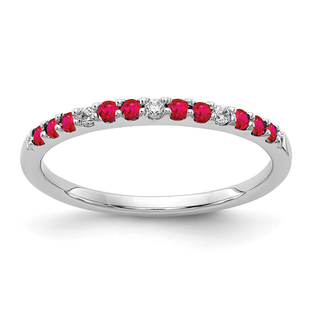 14k White Gold Diamond and Ruby Band