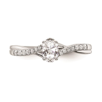 14k White Gold By-Pass (Holds 3/8 carat (5.8x3.8mm) Oval Center) 1/10 carat Diamond Semi-mount Engagement Ring