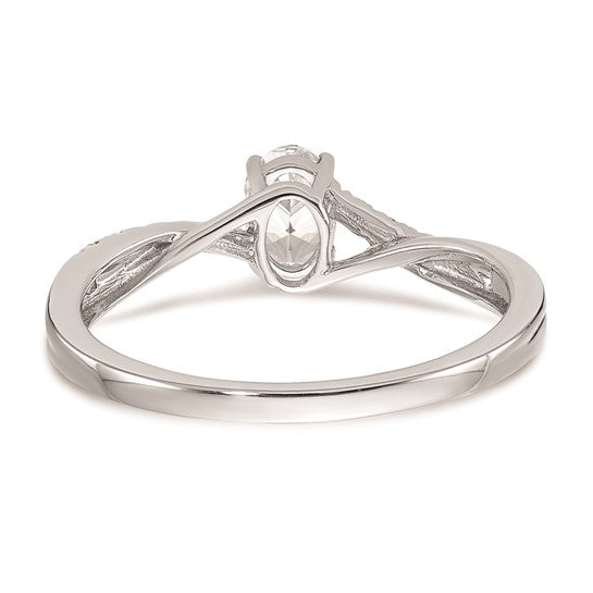 14k White Gold By-Pass (Holds 3/8 carat (5.8x3.8mm) Oval Center) 1/10 carat Diamond Semi-mount Engagement Ring