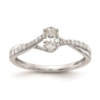 14k White Gold By-Pass (Holds 3/8 carat (5.8x3.8mm) Oval Center) 1/10 carat Diamond Semi-mount Engagement Ring