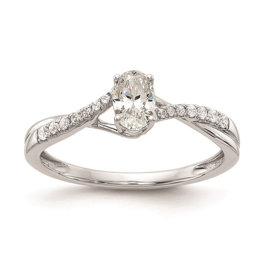 14k White Gold By-Pass (Holds 3/8 carat (5.8x3.8mm) Oval Center) 1/10 carat Diamond Semi-mount Engagement Ring