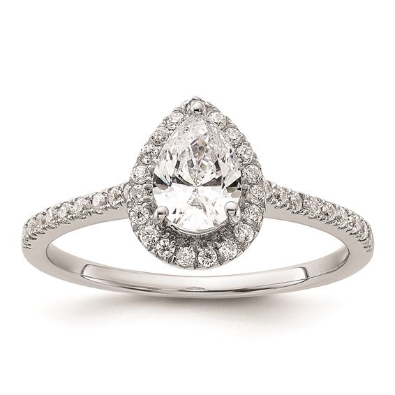 14k White Gold Halo Plus (Holds 3/4 carat (7.1x4.7mm) Pear Center) 1/4 carat Diamond Semi-mount Engagement Ring