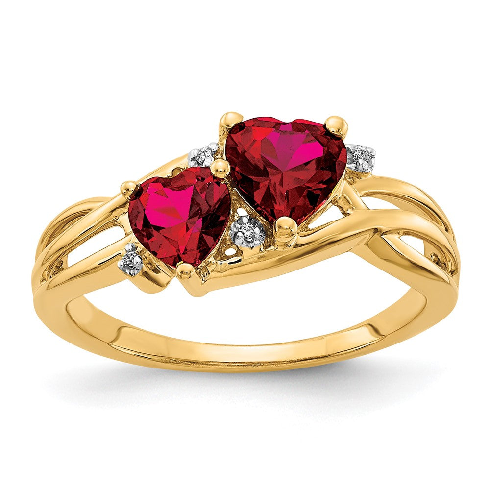 14k Lab Created Ruby and Diamond Double Heart Ring