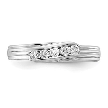 14k White Gold Diamond 5-stone Mens Ring