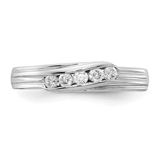 14k White Gold Diamond 5-stone Mens Ring