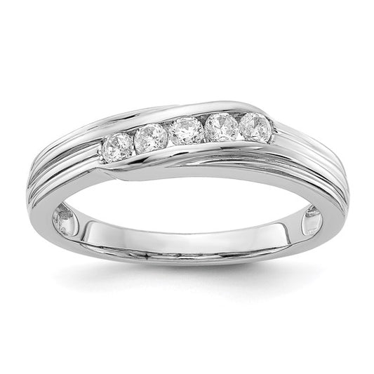 14k White Gold Diamond 5-stone Mens Ring