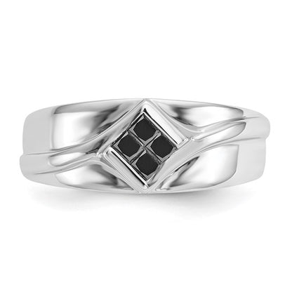 14k White Gold Black Diamond Mens Ring