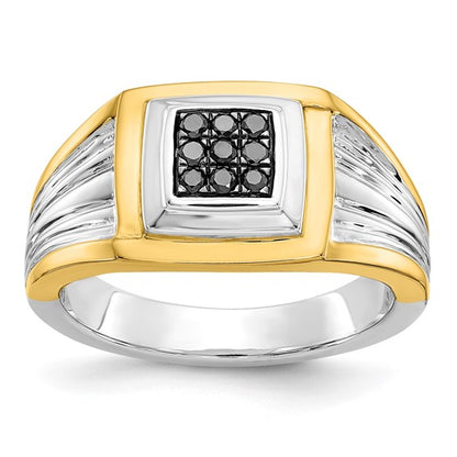 14k Two-tone Black Diamond Mens Ring
