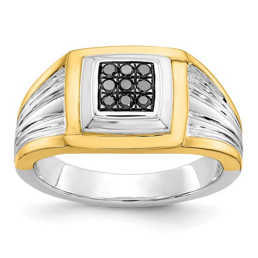 14k Two-tone Black Diamond Mens Ring
