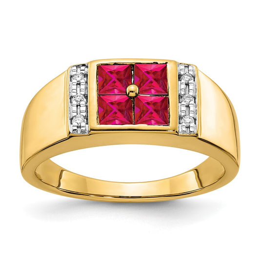 14k Created Ruby and Diamond Mens Ring