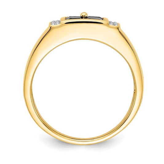 14k Created Sapphire and Diamond Mens Ring